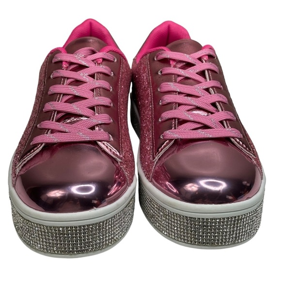 New Pink Glitter White w Rhinestone 2” Platform Festival Party Sneakers Size 7.5 - Picture 13 of 16
